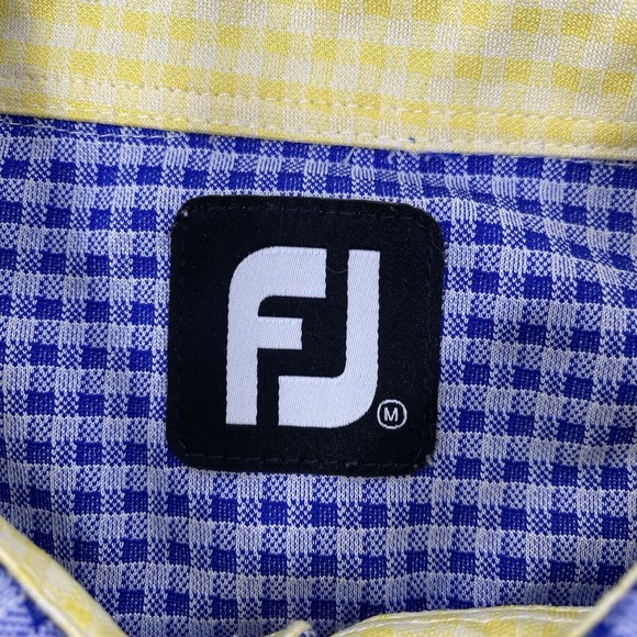 Footjoy Men's Medium Blue White Plaid 3 Button Short Sleeve Golf Polo - Picture 4 of 5